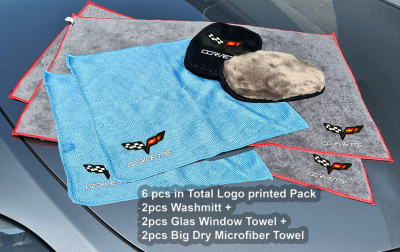 6 Pack Corvette Car Detailing Kit Wash Mitt Microfiber Towel (2108)
