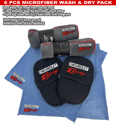 6Pack Chevrolet Racing Car Detailing Kit Wash Mitt Microfiber Towel (2082)